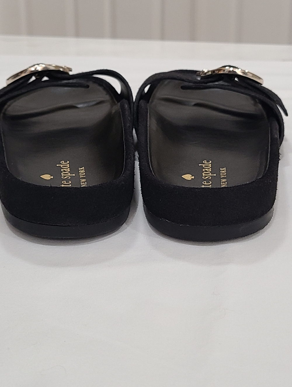 kate spade New York Della Slide Sandals Black Gold Buckle Size 7 - Picture 12 of 16
